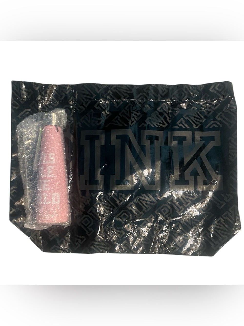 Pink tote reusable black bag and water bottle Girl Rule The World in Pink